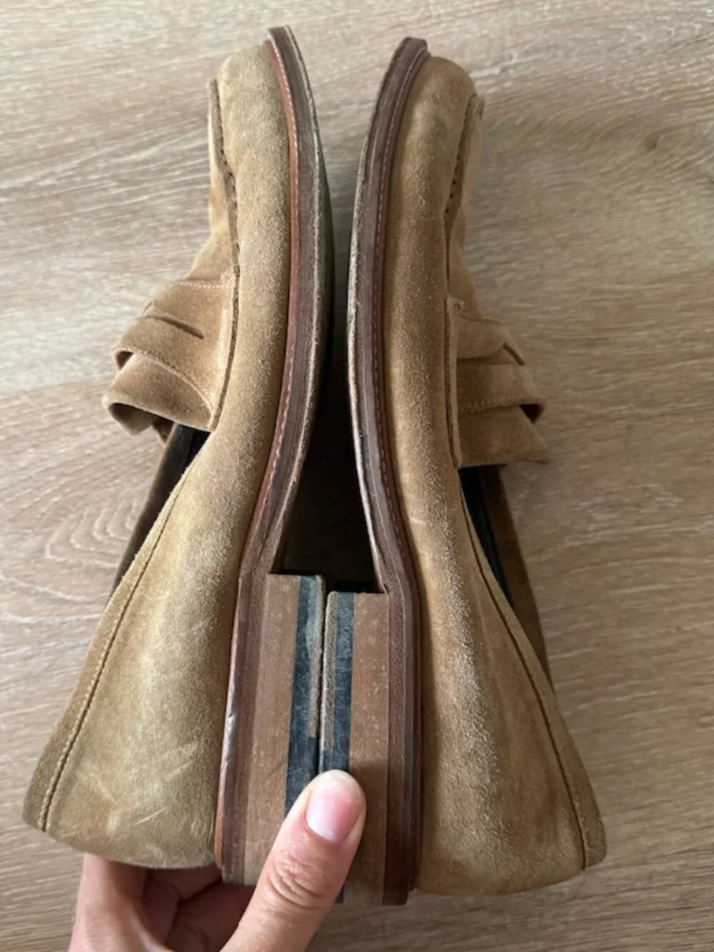 Ankari + Floruss Light Brown Suede Loafers in Size 10